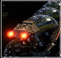 Battlestar Galactica cgi artwork of Agro Ship and Colonial Shuttle by Dave Williams and Randy Moroz. Copyright 2000. All rights reserved. May not be reused or modified without prior written permission. 